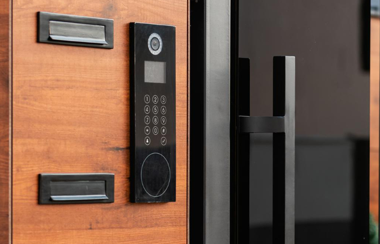 Porte d’immeuble sécurisé avec digicode caméra installé par atelec à bordeaux